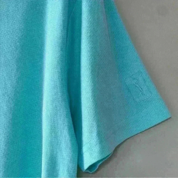 PGA TOUR Mens Medium Aqua  GOLF POLO Shirt Good Condition Used 100 % Polyester - Picture 3 of 9